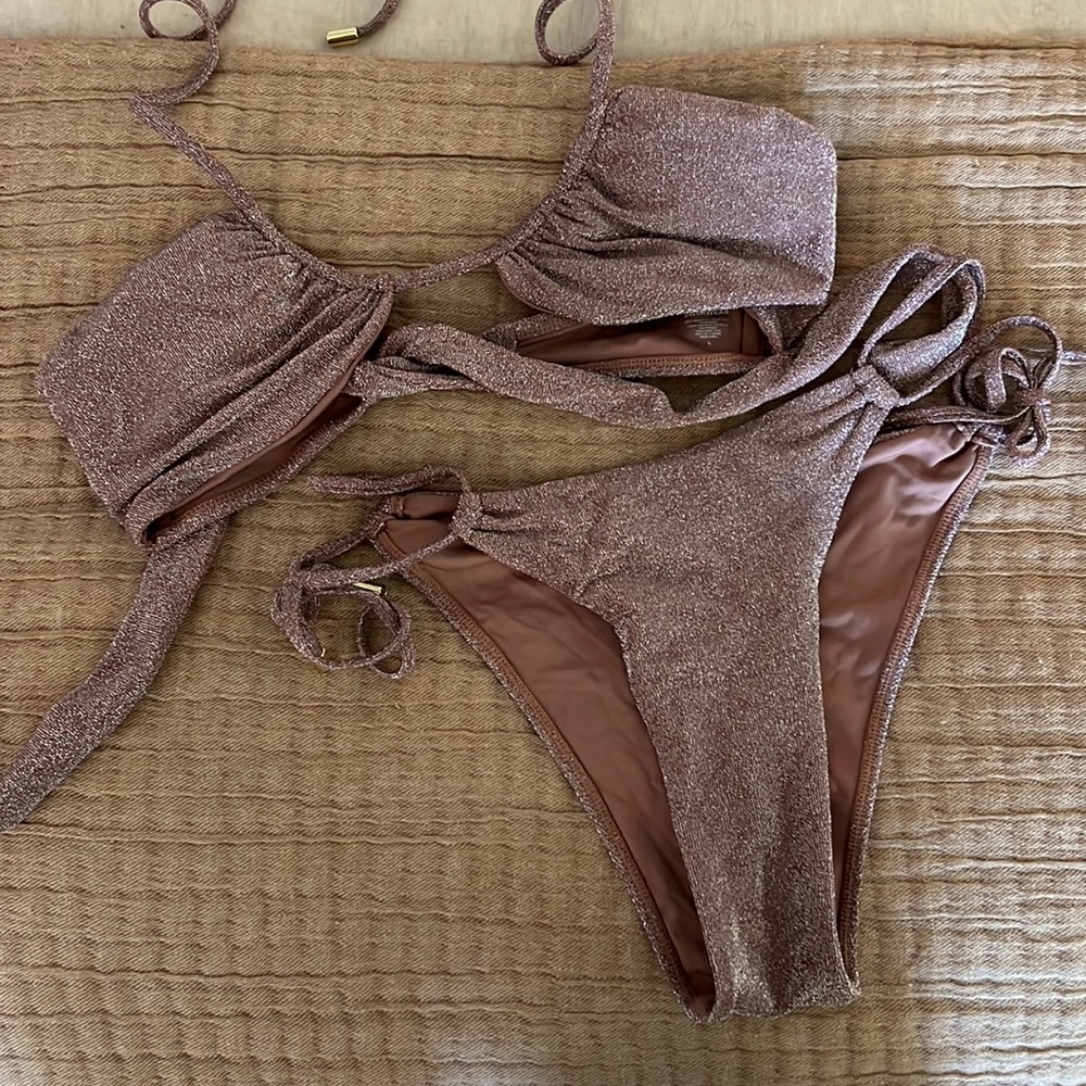 Monday Swimwear Shimmering Taupe Brown Bikini Set
